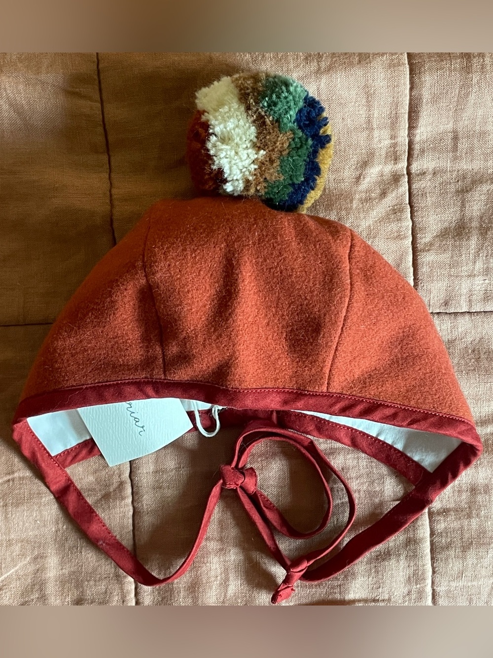 NWT Briar Baby wool bonnet with pom, 6-12 mos